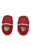 Shop_Tiber Taber_Maroon Silk Viscose Blend Embroidered Cap Mittens And Booties Set  _at_Aza_Fashions