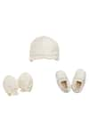 Buy_Tiber Taber_White Viscose Muslin Embroidered Lace Cap Mittens And Booties Set  _at_Aza_Fashions