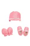 Buy_Tiber Taber_Pink Viscose Muslin Embroidered Lace Cap Mittens And Booties Set  _at_Aza_Fashions