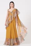 Buy_Aisha Rao_Yellow Indian Organza And Georgette Print & Ruffle Saree With Blouse  _at_Aza_Fashions