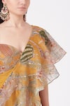 Buy_Aisha Rao_Yellow Indian Organza And Georgette Print & Ruffle Saree With Blouse  _Online_at_Aza_Fashions