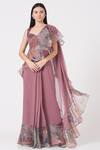 Buy_Aisha Rao_Peach Indian Organza And Georgette Print & Ruffle Saree With Blouse  _at_Aza_Fashions