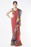 Buy_Aisha Rao_Peach Indian Organza And Georgette Print & Ruffle Saree With Blouse  _at_Aza_Fashions