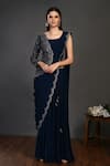 Buy_Onaya_Blue Georgette Embroidered Floral Draped Palazzo Saree With Blouse _at_Aza_Fashions