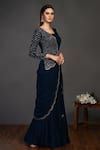Onaya_Blue Georgette Embroidered Floral Draped Palazzo Saree With Blouse _Online_at_Aza_Fashions