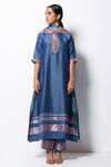 Bhavik Shah_Blue Kurta Handwoven Chanderi  Stole Chanderi Pant Cotton Set _Online_at_Aza_Fashions