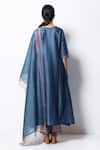 Shop_Bhavik Shah_Blue Kurta Handwoven Chanderi  Stole Chanderi Pant Cotton Set _at_Aza_Fashions