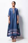 Buy_Bhavik Shah_Blue Kurta Handwoven Chanderi  Stole Chanderi Pant Cotton Set _Online_at_Aza_Fashions