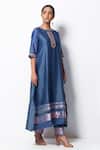 Bhavik Shah_Blue Kurta Handwoven Chanderi  Stole Chanderi Pant Cotton Set _at_Aza_Fashions