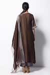 Shop_Bhavik Shah_Brown Kurta Handwoven Chanderi  Stole Chanderi Pant Cotton Set _at_Aza_Fashions