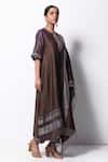 Bhavik Shah_Brown Kurta Handwoven Chanderi  Stole Chanderi Pant Cotton Set _Online_at_Aza_Fashions