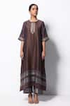 Buy_Bhavik Shah_Brown Kurta Handwoven Chanderi  Stole Chanderi Pant Cotton Set _Online_at_Aza_Fashions