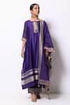 Buy_Bhavik Shah_Purple Kurta Handwoven Chanderi  Stole Chanderi Pant Cotton Set _at_Aza_Fashions
