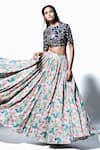 Payal Singhal_Blue Dupion Silk Print And Embroidery Anaar Aur Mor Nargis Choli & Skirt Set _Online_at_Aza_Fashions