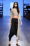 Buy_Payal Singhal_Black Dupion Silk Embroidery Pearl And Cutdana Vida Crop Top With Low Crotch Pants _at_Aza_Fashions