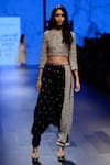 Payal Singhal_Black Dupion Silk Embroidery Pearl And Cutdana Vida Crop Top With Low Crotch Pants _Online_at_Aza_Fashions