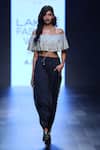 Buy_Payal Singhal_Blue Silk Embroidery Gota Patti One Shoulder Zena Crop Top With Low Crotch Pants _at_Aza_Fashions
