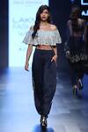 Payal Singhal_Blue Silk Embroidery Gota Patti One Shoulder Zena Crop Top With Low Crotch Pants _Online_at_Aza_Fashions