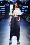Buy_Payal Singhal_Blue Silk Embroidery Gota Patti One Shoulder Zena Crop Top With Low Crotch Pants _Online_at_Aza_Fashions