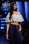 Shop_Payal Singhal_Blue Silk Embroidery Gota Patti One Shoulder Zena Crop Top With Low Crotch Pants _Online_at_Aza_Fashions