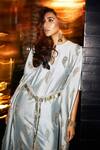 Buy_Payal Singhal_Blue Silk Embroidery Mukaish Round Sumiya Kaftan With Belt _at_Aza_Fashions