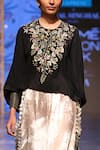 Payal Singhal_Black Crepe Embroidery Thread Round Nahid Kaftan Top And Palazzo Set _at_Aza_Fashions