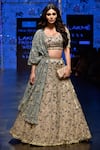 Buy_Payal Singhal_Grey Organza Peacock Mouni One Side Jacket Lehenga Set _at_Aza_Fashions