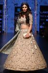 Buy_Payal Singhal_Grey Organza Peacock Mouni One Side Jacket Lehenga Set _Online_at_Aza_Fashions