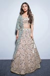 Shop_Payal Singhal_Grey Organza Peacock Mouni One Side Jacket Lehenga Set _Online_at_Aza_Fashions