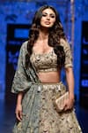 Payal Singhal_Grey Organza Peacock Mouni One Side Jacket Lehenga Set _at_Aza_Fashions