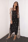 Shop_Payal Singhal_Grey Crepe And Organza Embroidery Tassels Myra Duster Jacket With Low Crotch Pants _at_Aza_Fashions