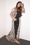 Payal Singhal_Grey Crepe And Organza Embroidery Tassels Myra Duster Jacket With Low Crotch Pants _Online_at_Aza_Fashions