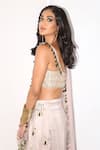 Payal Singhal_Grey Silk Embroidery Square Neck Aylen Bustier With Skirt Palazzo Set _at_Aza_Fashions