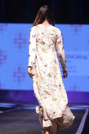 Shop_Payal Singhal_Peach Crepe Embroidery Thread Round Izel High Low Kurta And Sharara Set _at_Aza_Fashions