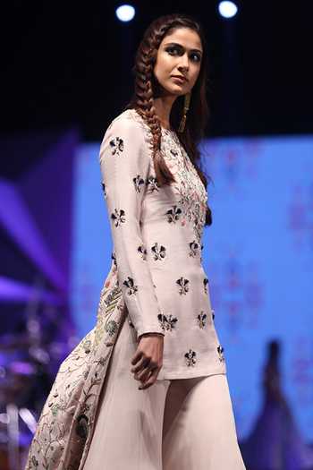 Shop_Payal Singhal_Peach Crepe Embroidery Thread Round Izel High Low Kurta And Sharara Set _Online_at_Aza_Fashions