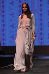 Shop_Payal Singhal_Grey Crepe Printed Ikat Carpet V Neck Afshan Kaftan _Online_at_Aza_Fashions