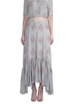 Payal Singhal_Grey Crepe Printed Ikat Butti Round Eren Top And Skirt Set_at_Aza_Fashions