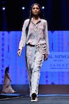 Payal Singhal_Grey Crepe Printed Ikat Stripe Collared Neck Tamara Jumpsuit  _Online_at_Aza_Fashions