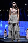 Buy_Payal Singhal_Grey Crepe Embroidered Geometric Motif V Neck Aara Choli And Layered Sharara Set _Online_at_Aza_Fashions