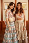 Buy_Payal Singhal_Grey Crepe Embroidered Geometric Motif V Neck Aara Choli And Layered Sharara Set _at_Aza_Fashions