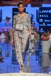 Payal Singhal_Pink Crepe Printed Ikat Love Collared Neck Ista Jumpsuit _Online_at_Aza_Fashions