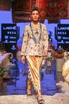 Buy_Payal Singhal_Beige Velvet Embroidered Floral Motifs Shawl Collar Almir Jacket And Pant Set _at_Aza_Fashions