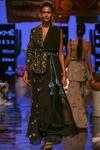 Buy_Payal Singhal_Black Georgette Embroidered Floral Motifs Plunge V Bia Draped Jacket And Skirt Set_at_Aza_Fashions