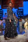 Payal Singhal_Black Georgette Embroidered Floral Motifs Plunge V Bia Draped Jacket And Skirt Set_Online_at_Aza_Fashions