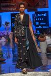 Buy_Payal Singhal_Black Georgette Embroidered Floral Motifs Plunge V Bia Draped Jacket And Skirt Set_Online_at_Aza_Fashions