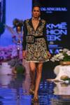 Buy_Payal Singhal_Black Georgette Embroidered Geometric Motif Notched Lapel Collar Eli Coat Dress _at_Aza_Fashions