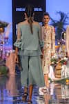 Shop_Payal Singhal_Blue Organza Embroidered Geometric Motif Round Julia Top And Culottes Pant Set _at_Aza_Fashions