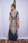 Payal Singhal_Blue Georgette Embroidered Geometric Motif Round Maia Kaftan _Online_at_Aza_Fashions