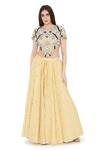 Payal Singhal_Yellow Crepe Embroidered Mukaish Round Panelled Lehenga Set _Online_at_Aza_Fashions