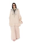 Buy_Payal Singhal_Beige Georgette Floral Motifs Notched Embroidered Yoke Kurta And Sharara Set _at_Aza_Fashions